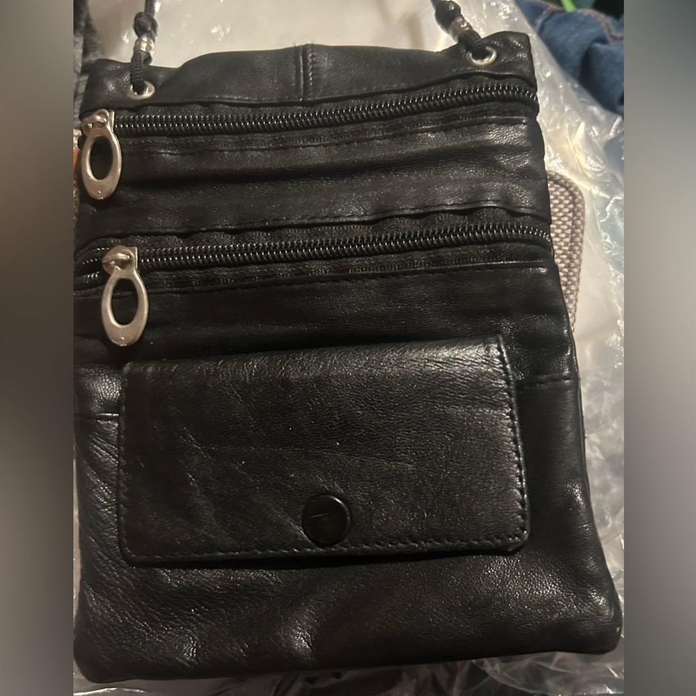 Black Soft Leather Crossbody Bag With Adjustable Strap